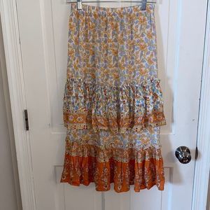 Bright floral tiered prairie skirt size XS